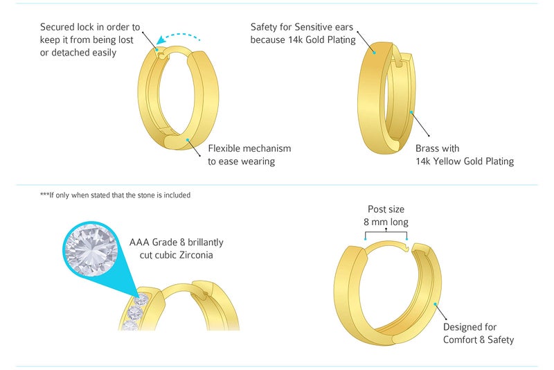 Lovearing 14k Gold Plated Brass White Heart Plain Huggy Baby Girls Hoop Earrings - Image 4